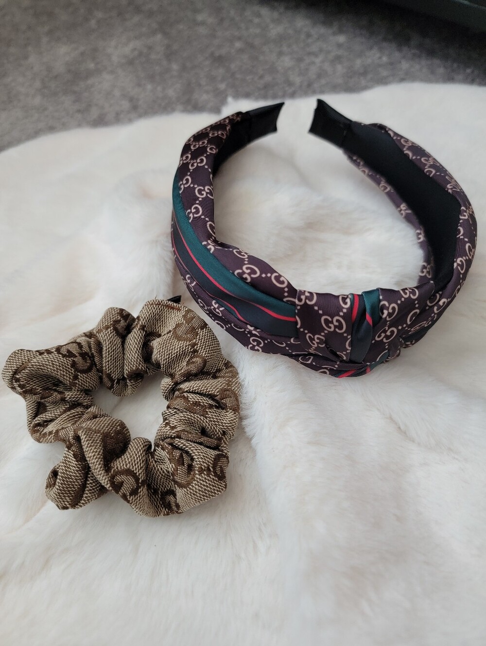 2pcs Brown Monogram Headband and Scrunchie Set
